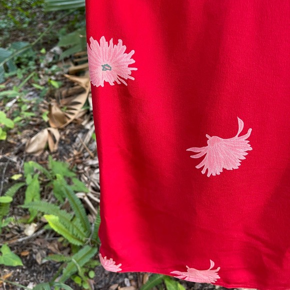 Vintage 70s Red Silk Asian Inspired Dress Floral Long Sleeve Rita Angelo M L - Picture 12 of 13